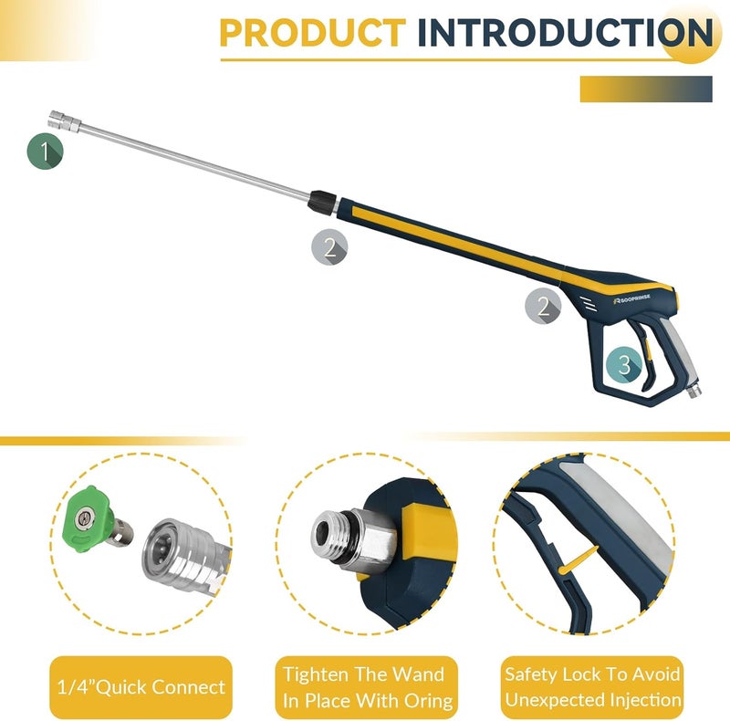 Sooprinse High Pressure Washer Gun with Replacement Wand Extension, Power Washer Gun, M22-14 Fitting, 5 Nozzle Tips, 42 Inch, 4000 PSI - Image 4
